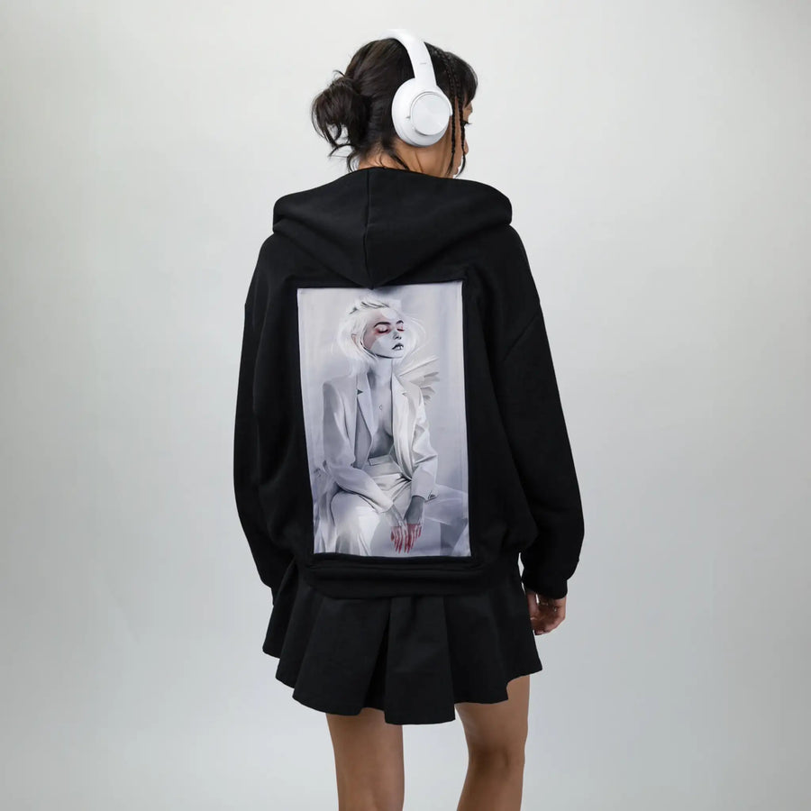 dream patch on female essential zip hoodie in after hours