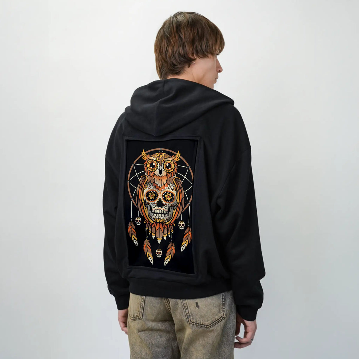 dreamcatcher patch on male essential zip hoodie in after hours