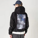 dreamglitch patch on male retro cord hoodie in onyx