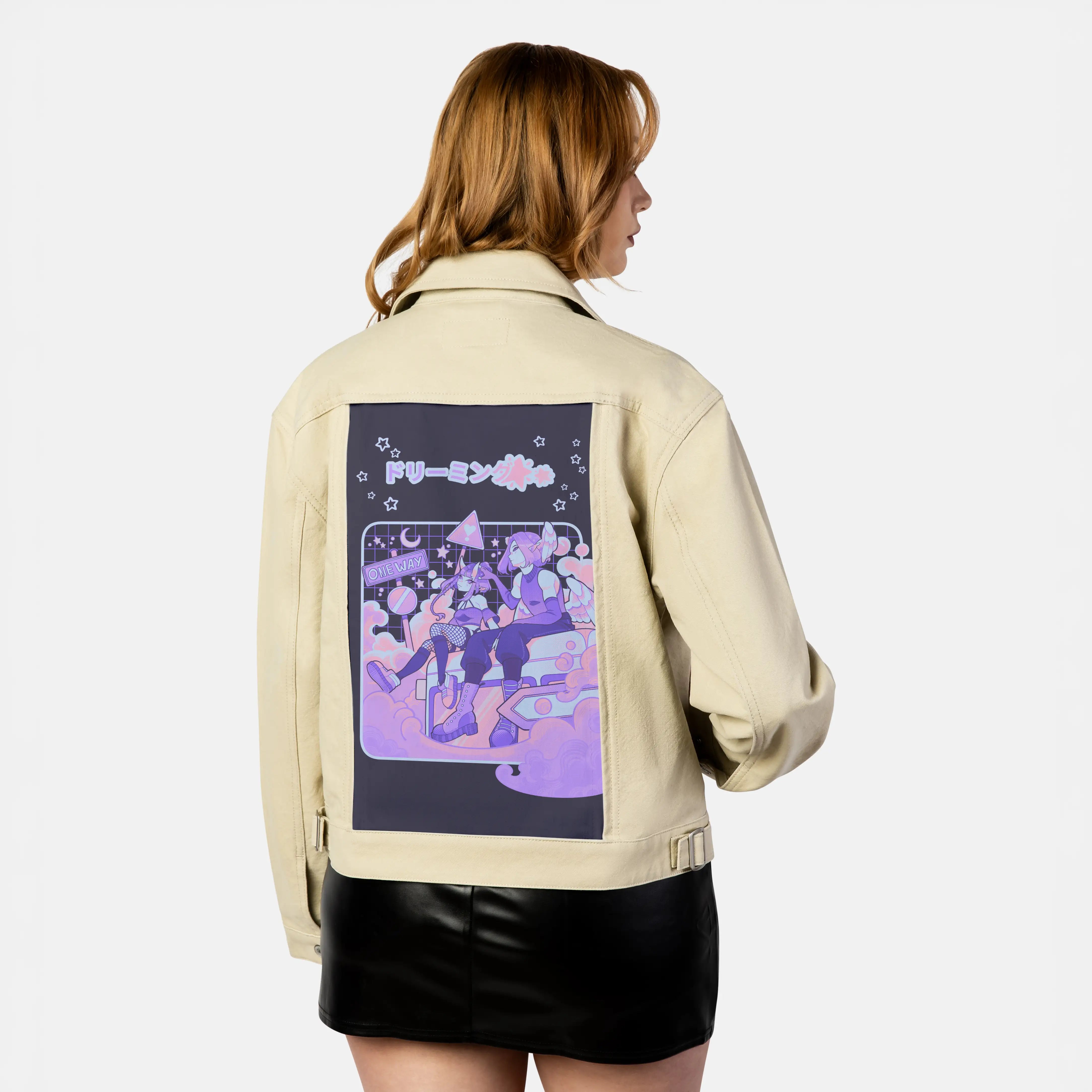 dreaming patch on female atelier canvas jacket in tan