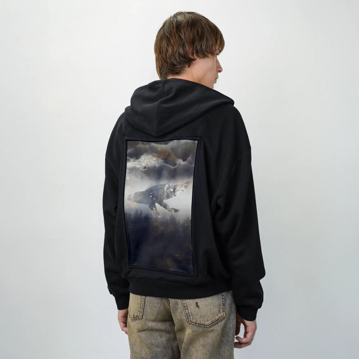 dreamspace patch on male essential zip hoodie in after hours
