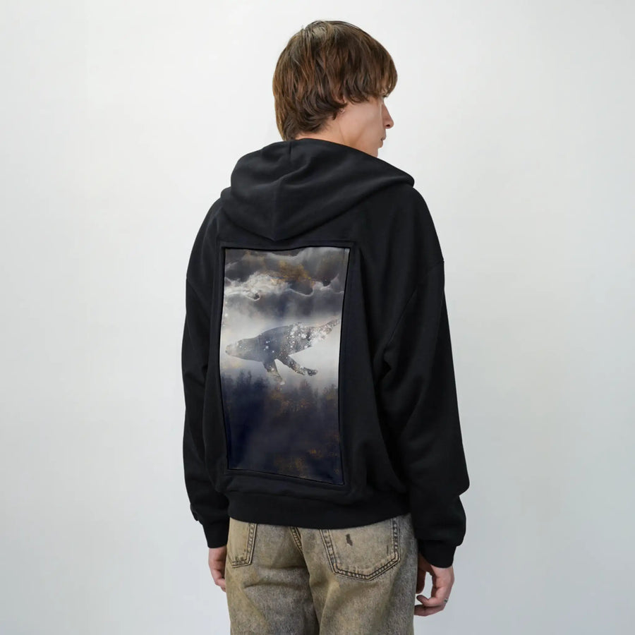 dreamspace patch on male essential zip hoodie in after hours