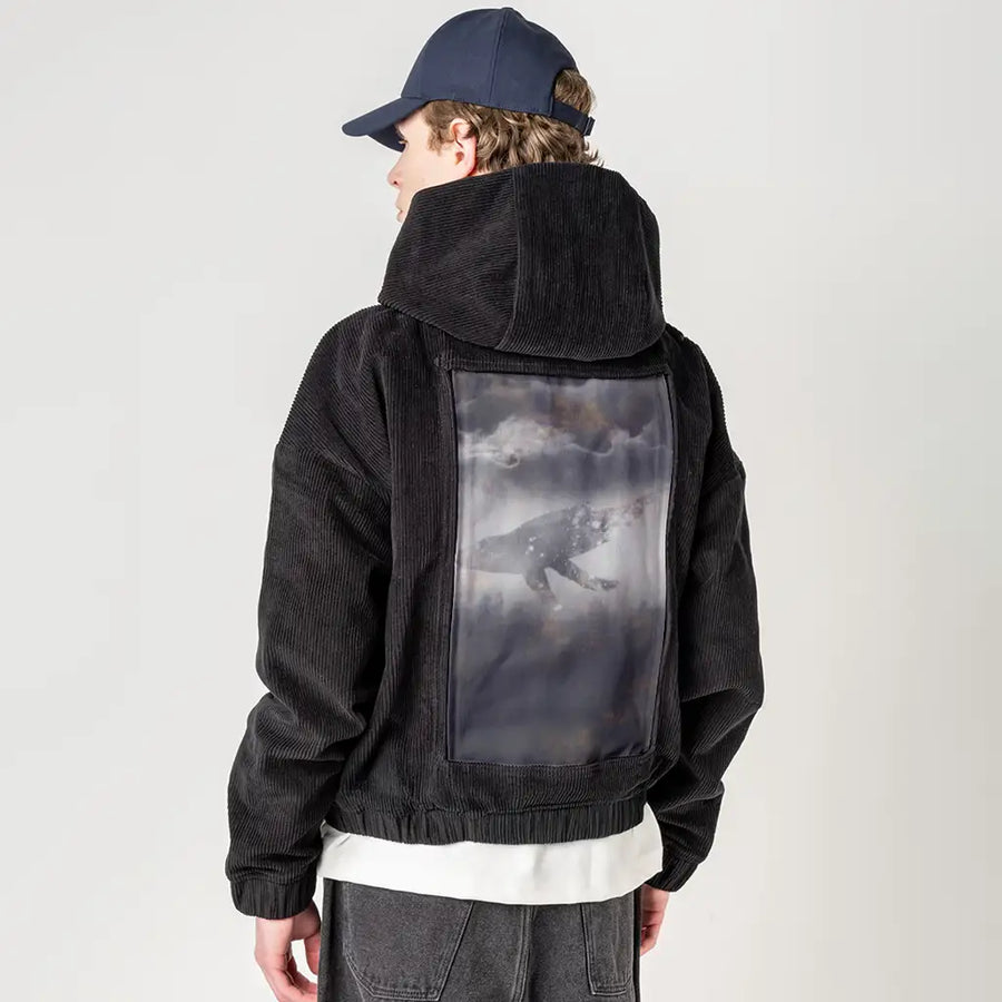 dreamspace patch on male retro cord hoodie in onyx