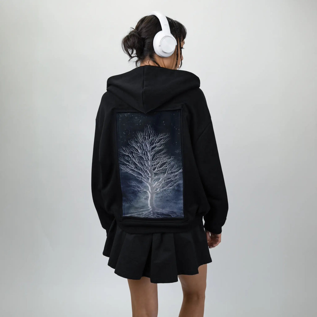 dreamtree patch on female essential zip hoodie in after hours