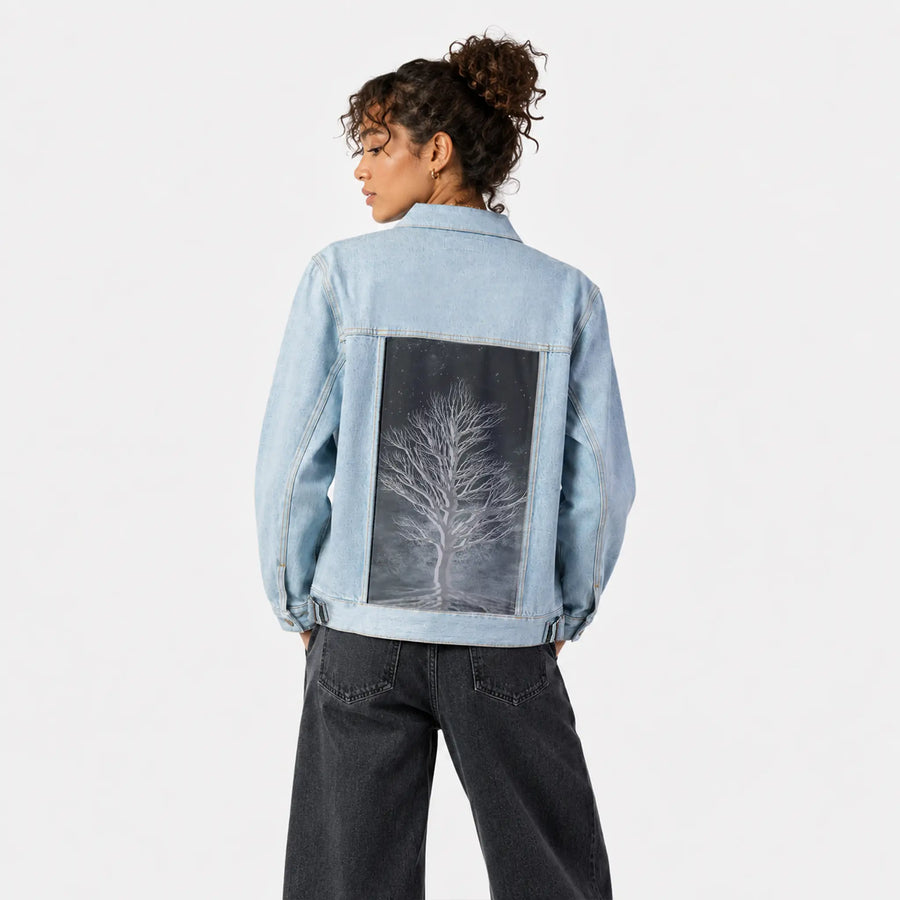 dreamtree patch on female og denim jacket in oceanside