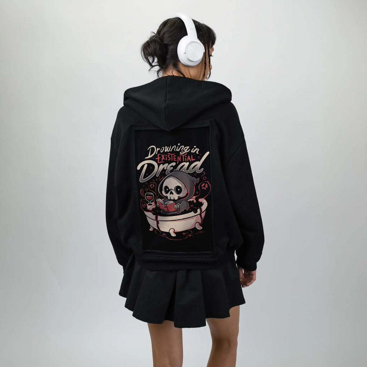drowningdread patch on female essential zip hoodie in after hours