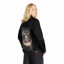 drowningdread patch on female og denim jacket in raven