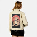 drunkencatana patch on female atelier canvas jacket in tan