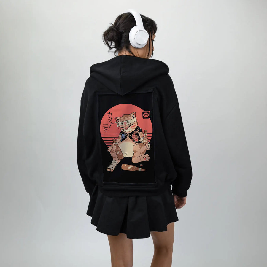 drunkencatana patch on female essential zip hoodie in after hours