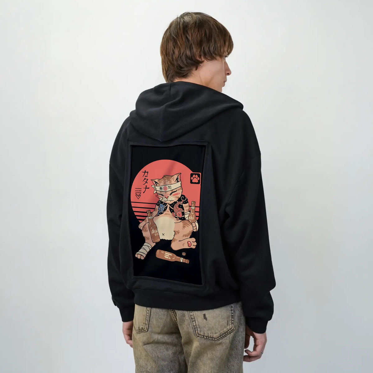 drunkencatana patch on male essential zip hoodie in after hours