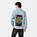 dungeonmaster patch on male og denim jacket in oceanside