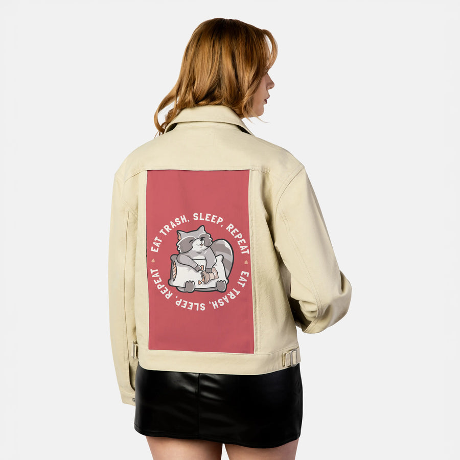 eattrash patch on female atelier canvas jacket in tan