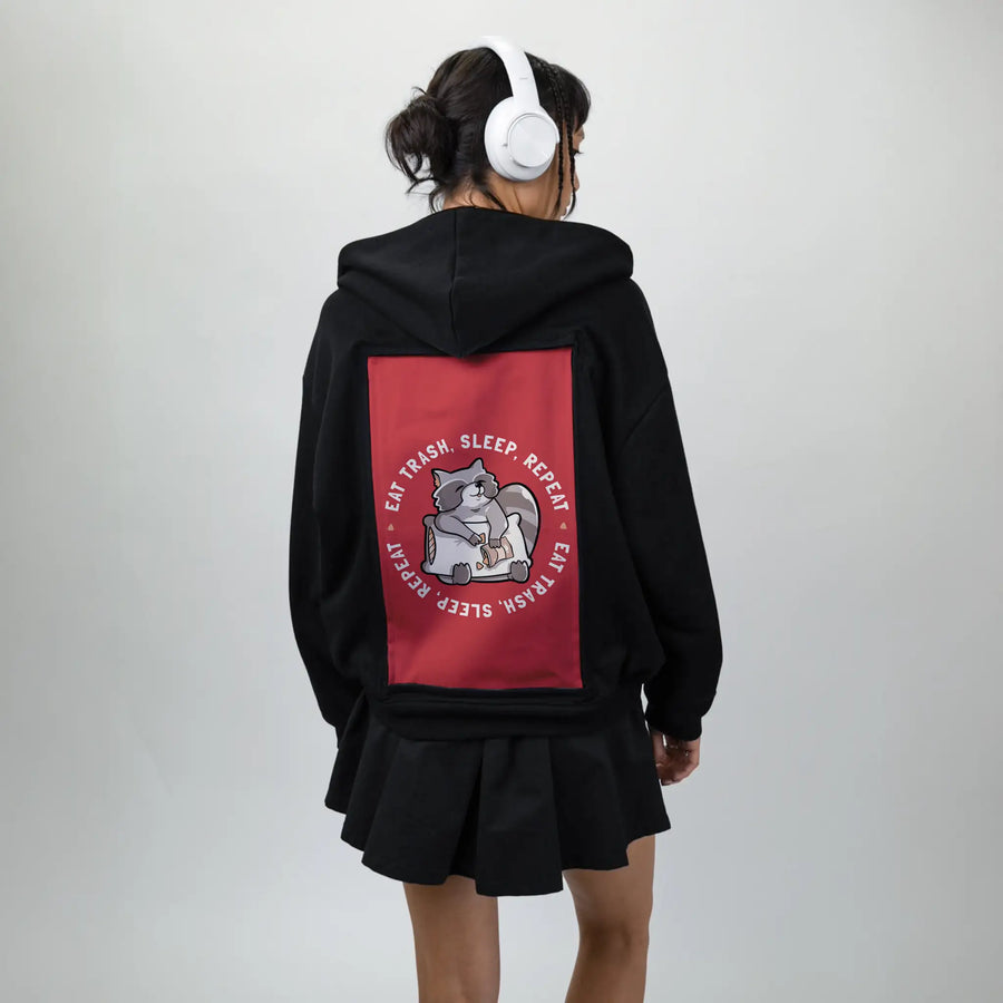 eattrash patch on female essential zip hoodie in after hours