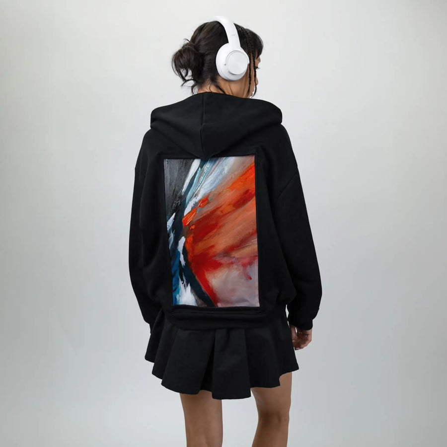 echoofthewild patch on female essential zip hoodie in after hours