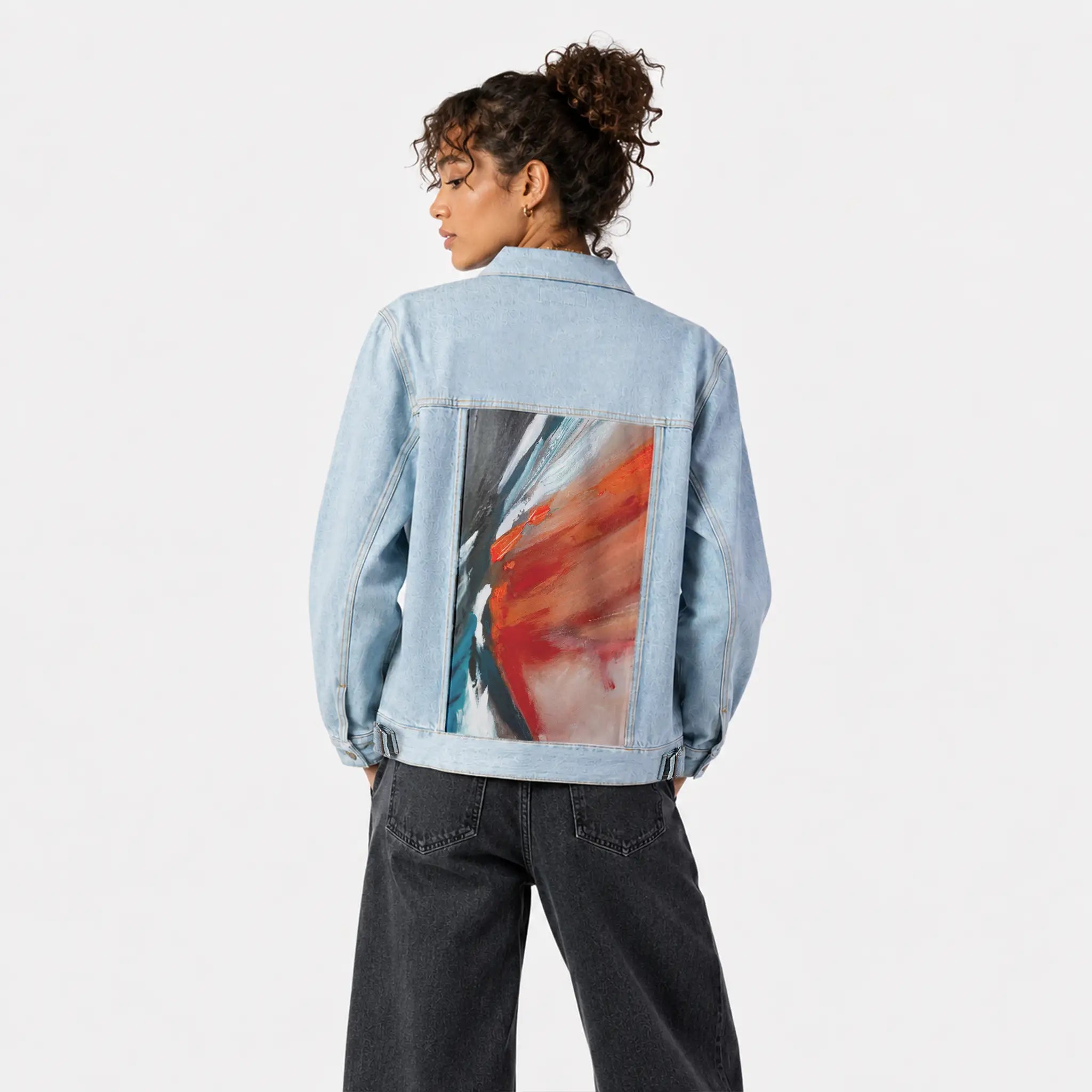 echoofthewild patch on female og denim jacket in oceanside