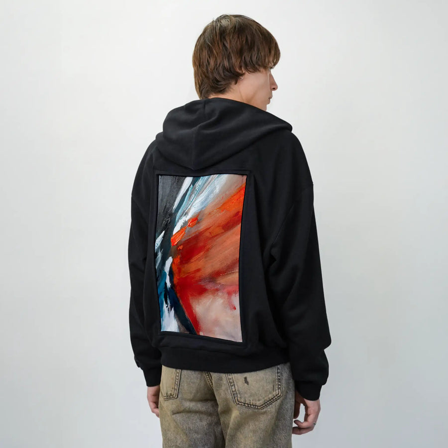 echoofthewild patch on male essential zip hoodie in after hours