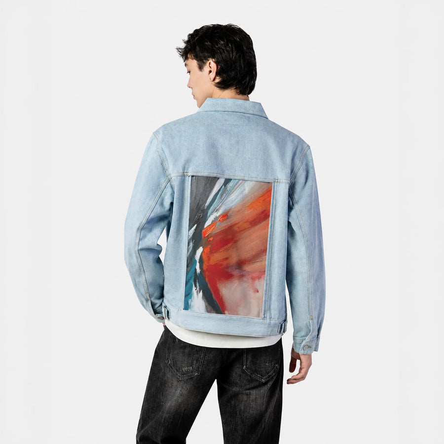 echoofthewild patch on male og denim jacket in oceanside