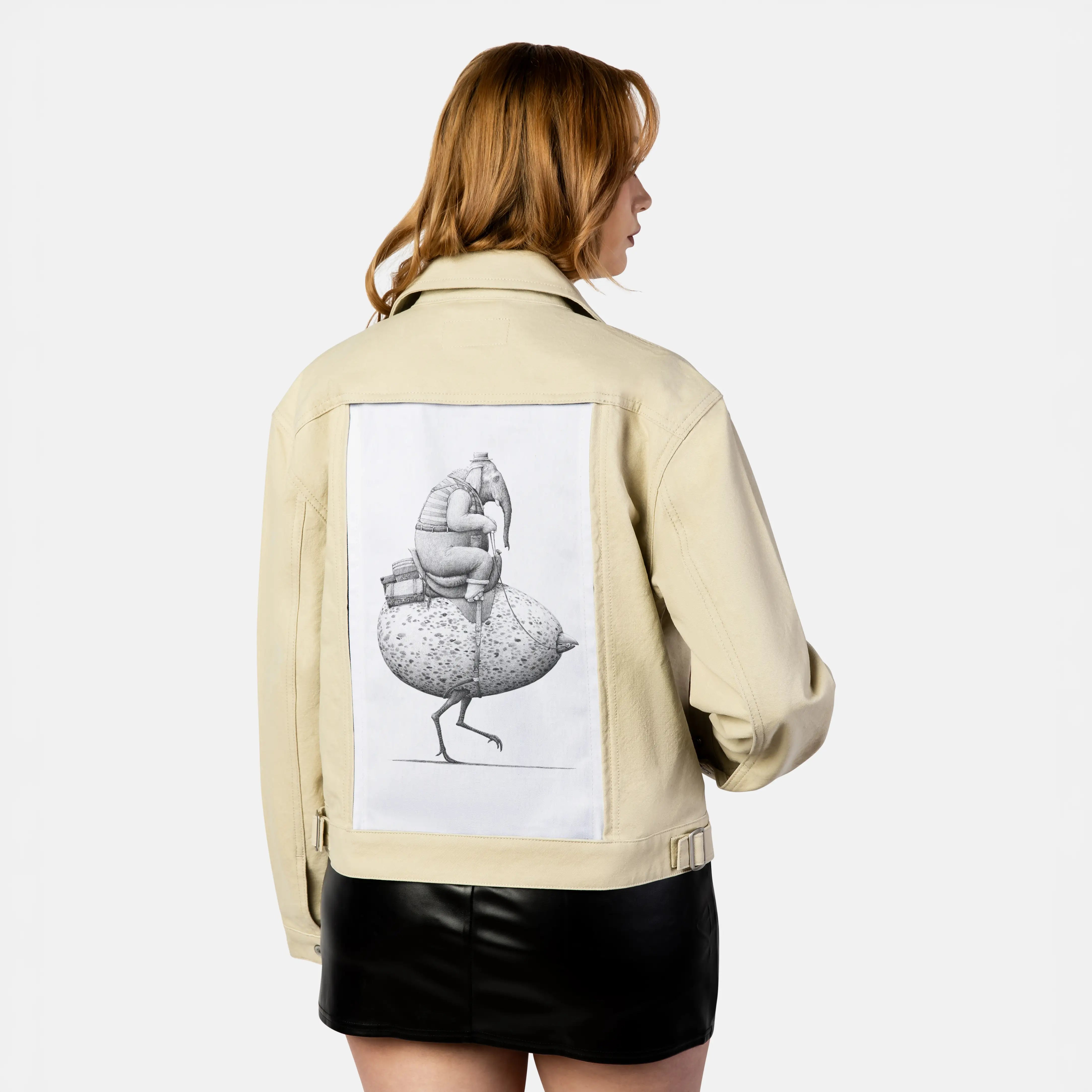 eggrace patch on female atelier canvas jacket in tan