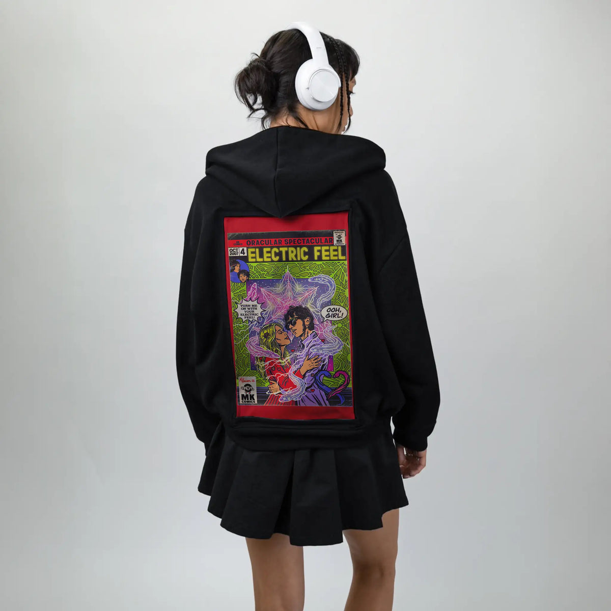 electricfeel patch on female essential zip hoodie in after hours