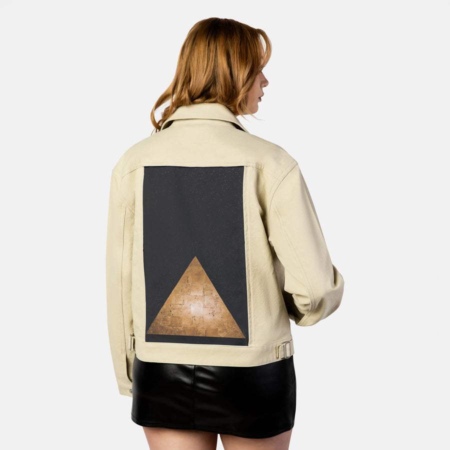 elevation patch on female atelier canvas jacket in tan