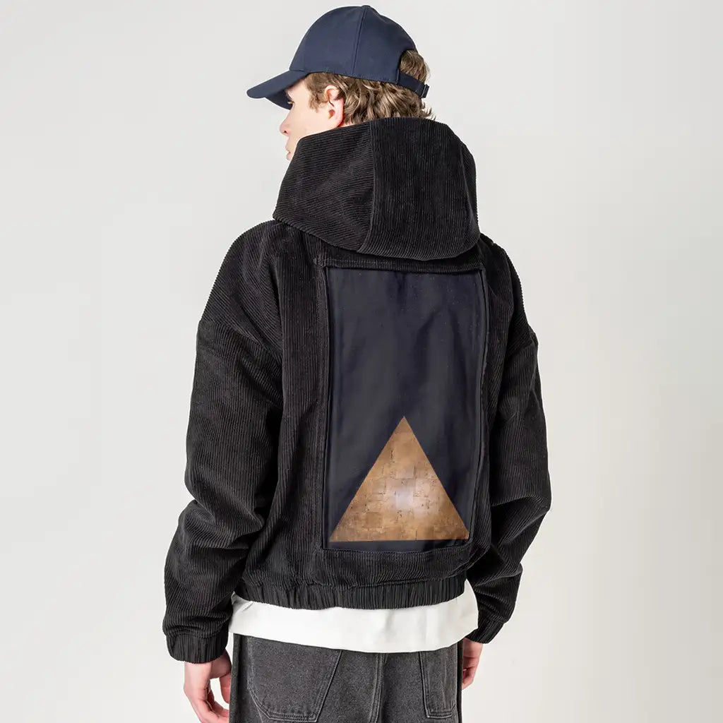 elevation patch on male retro cord hoodie in onyx