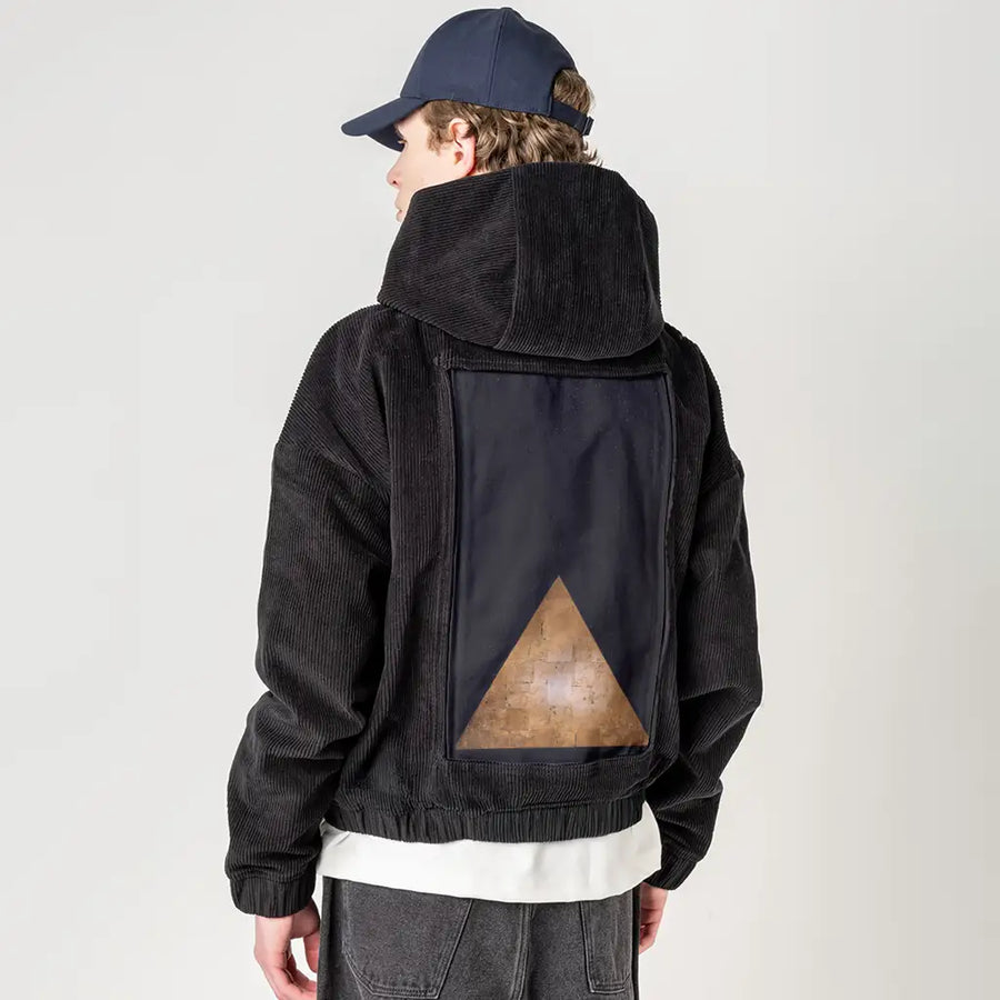 elevation patch on male retro cord hoodie in onyx