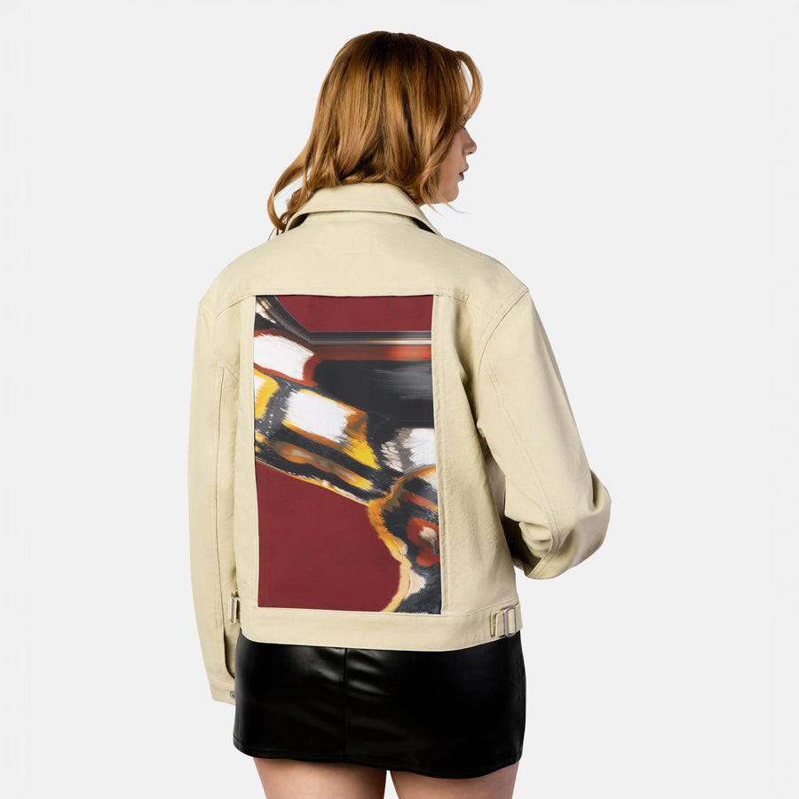 emberinmotion patch on female atelier canvas jacket in tan
