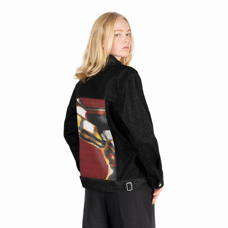 emberinmotion patch on female og denim jacket in raven