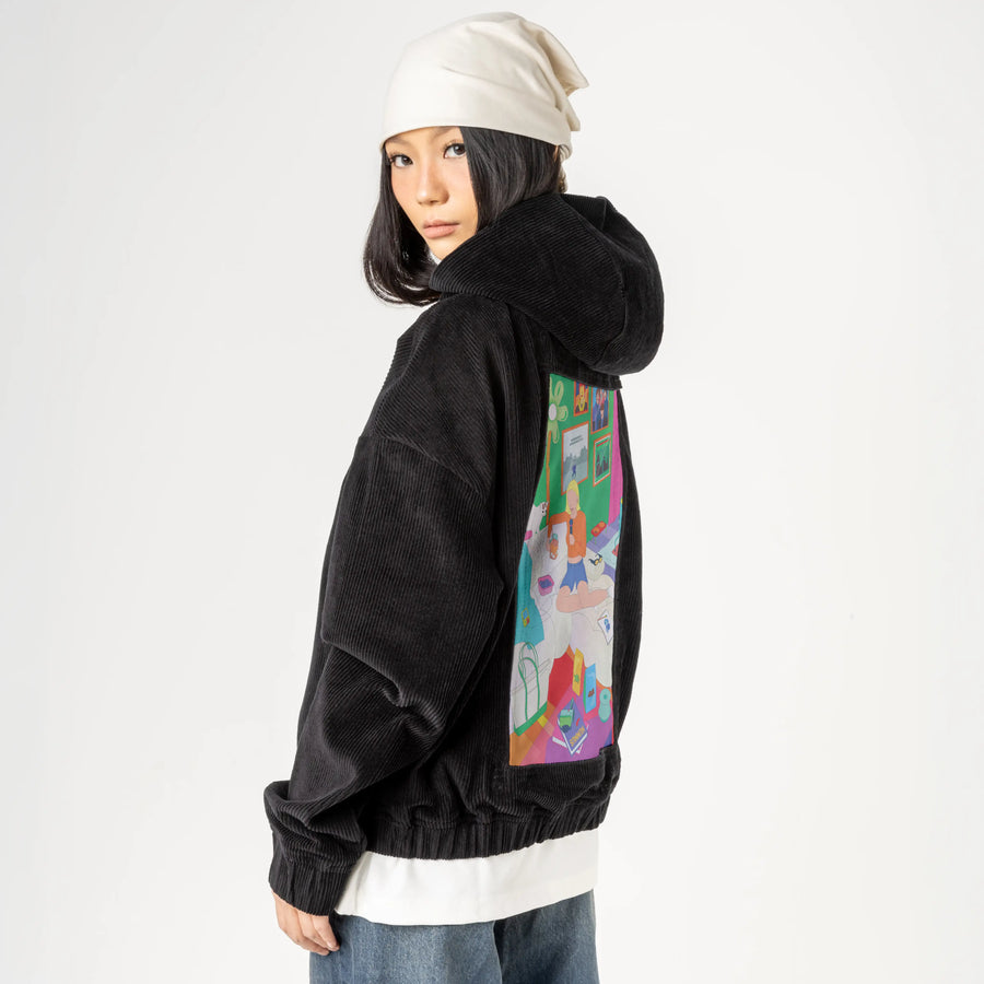 emmachamberlain patch on female retro cord hoodie in onyx