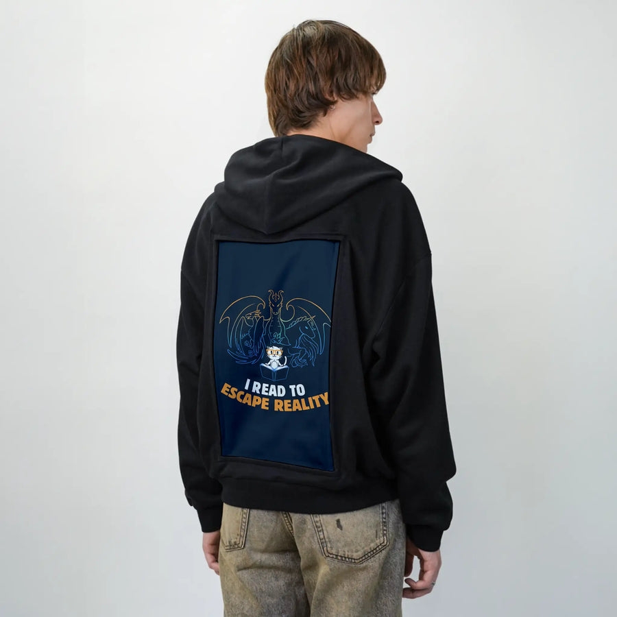 escapereality patch on male essential zip hoodie in after hours