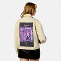 escapism patch on female atelier canvas jacket in tan