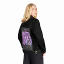 escapism patch on female og denim jacket in raven