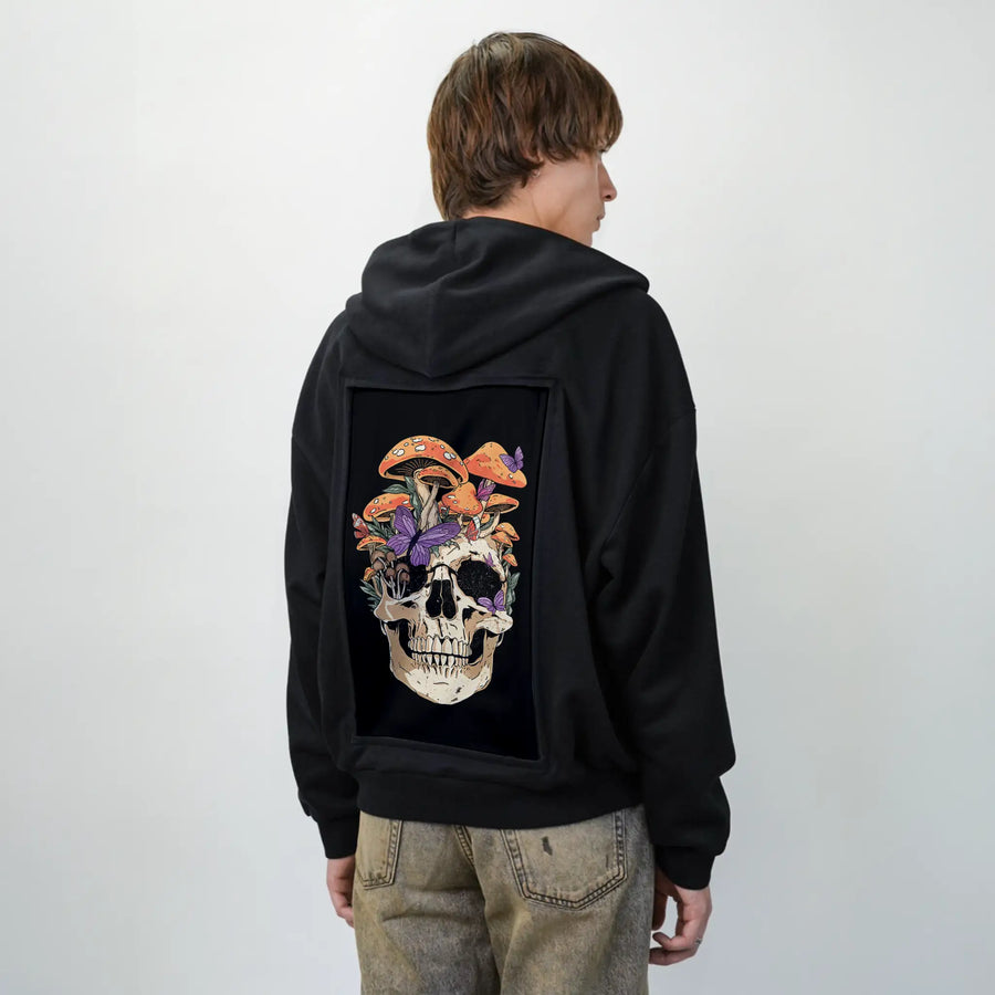 eternalfungi patch on male essential zip hoodie in after hours