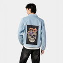 eternalfungi patch on male og denim jacket in oceanside