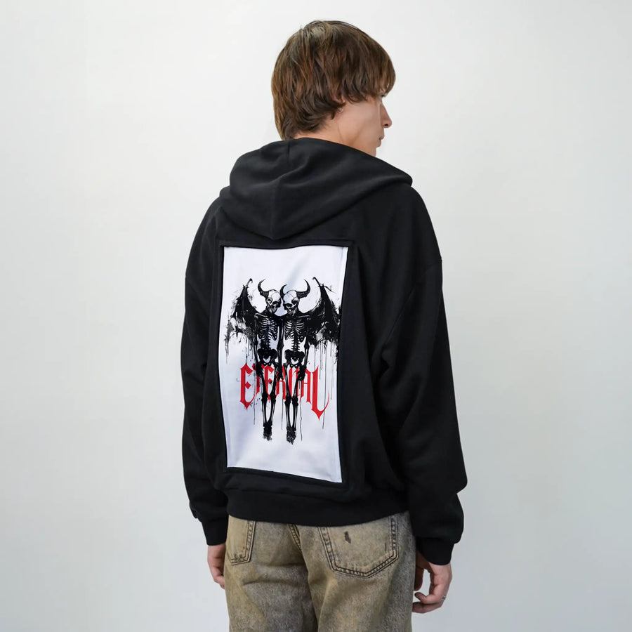 eternallove patch on male essential zip hoodie in after hours