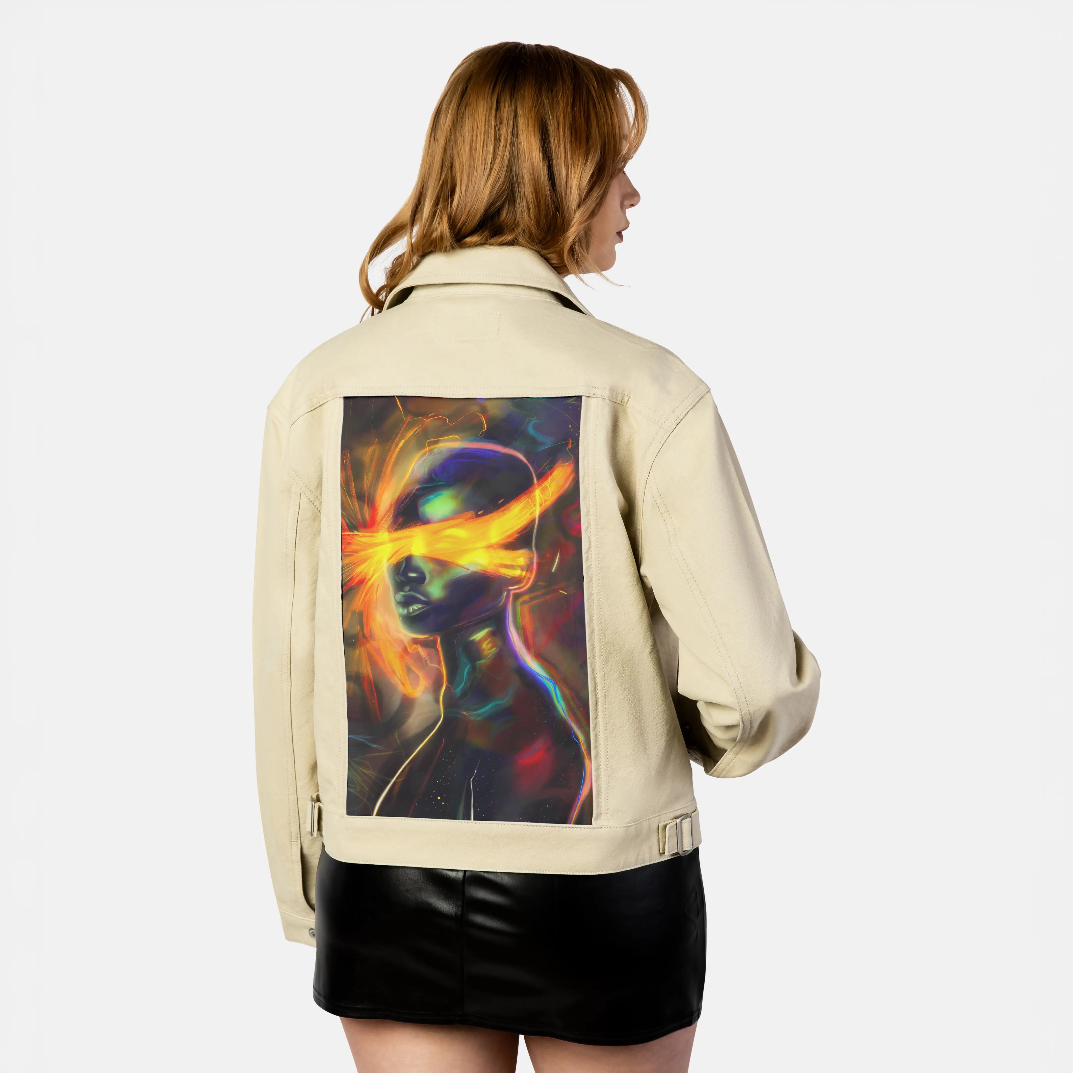 ethereal patch on female atelier canvas jacket in tan