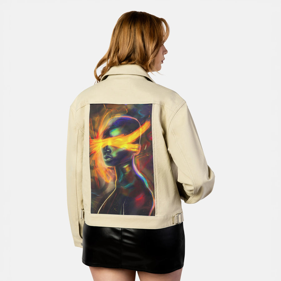 ethereal patch on female atelier canvas jacket in tan