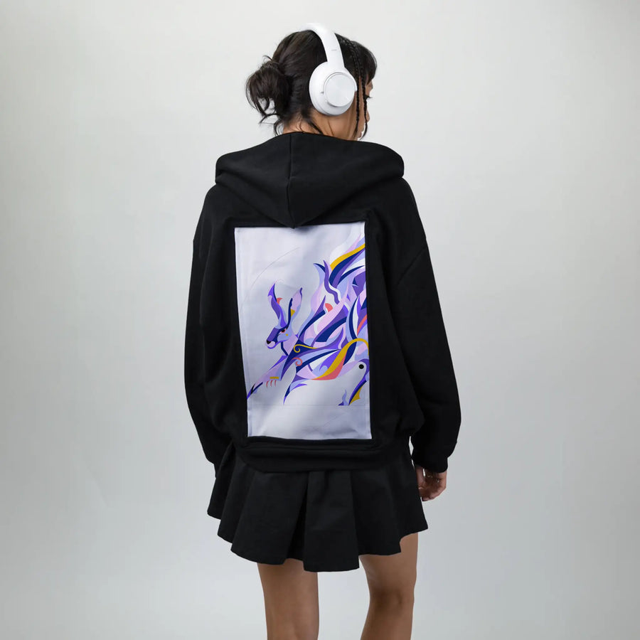 etherealhare patch on female essential zip hoodie in after hours