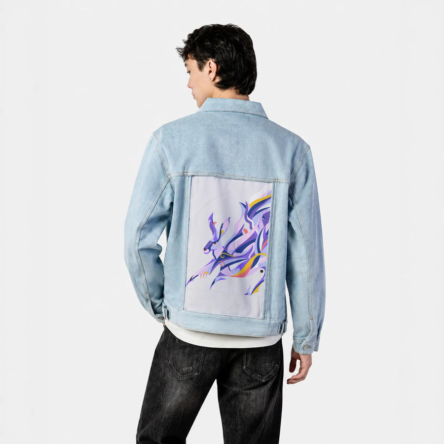 etherealhare patch on male og denim jacket in oceanside