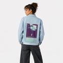 everytimeidreamoffalling patch on female og denim jacket in oceanside