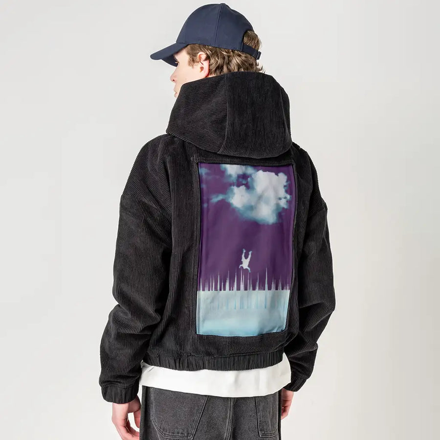 everytimeidreamoffalling patch on male retro cord hoodie in onyx