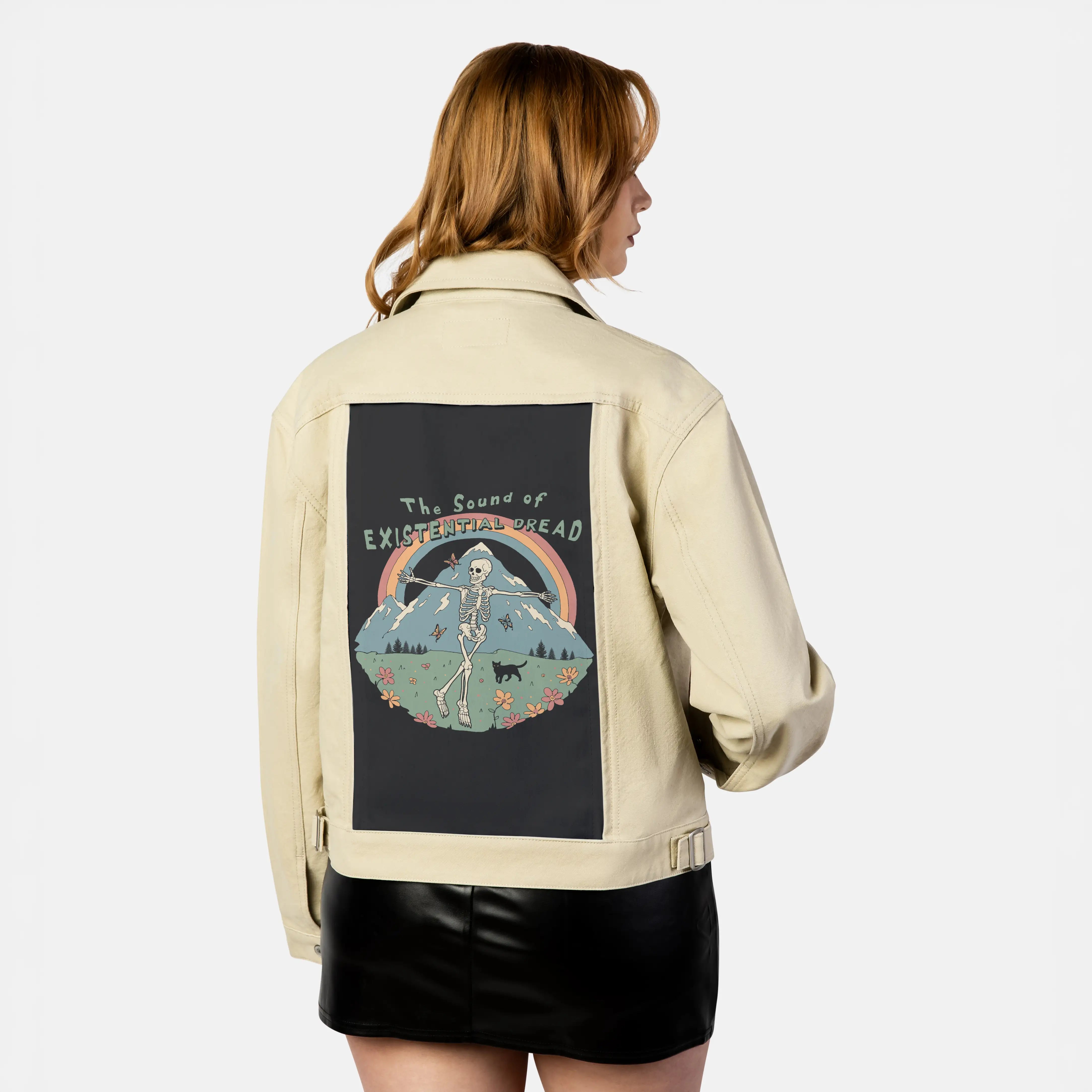 existentialdread patch on female atelier canvas jacket in tan