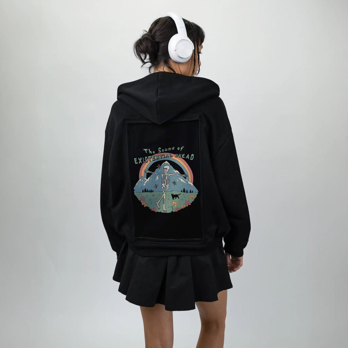 existentialdread patch on female essential zip hoodie in after hours