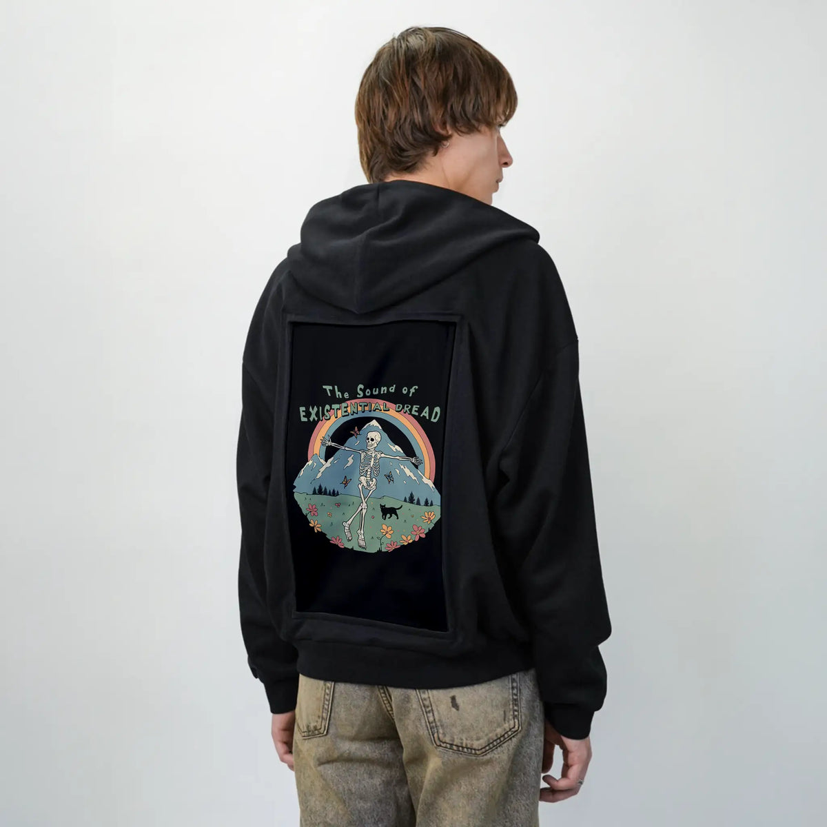 existentialdread patch on male essential zip hoodie in after hours