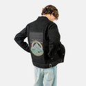 existentialdread patch on male og denim jacket in raven