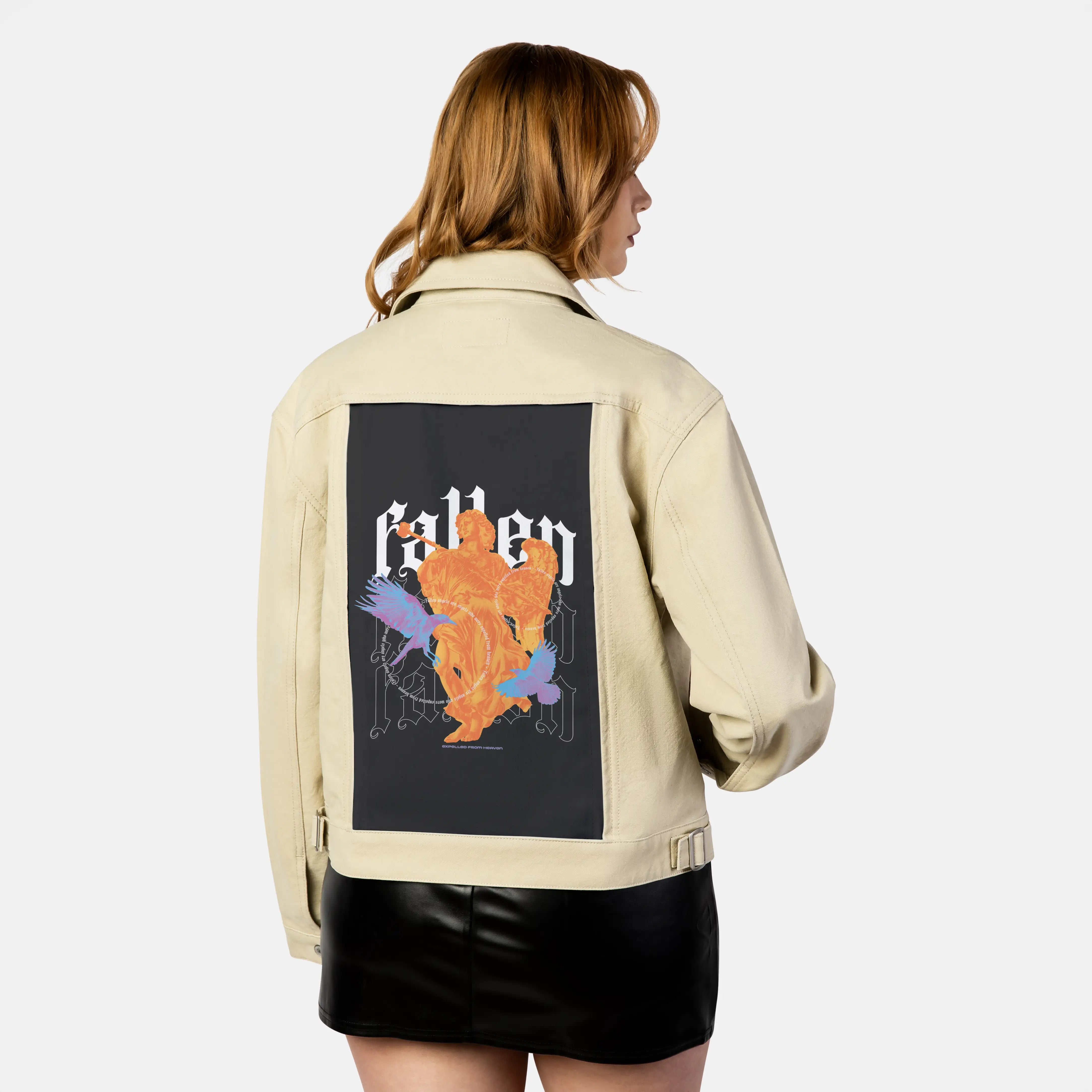 expelledfromheaven patch on female atelier canvas jacket in tan