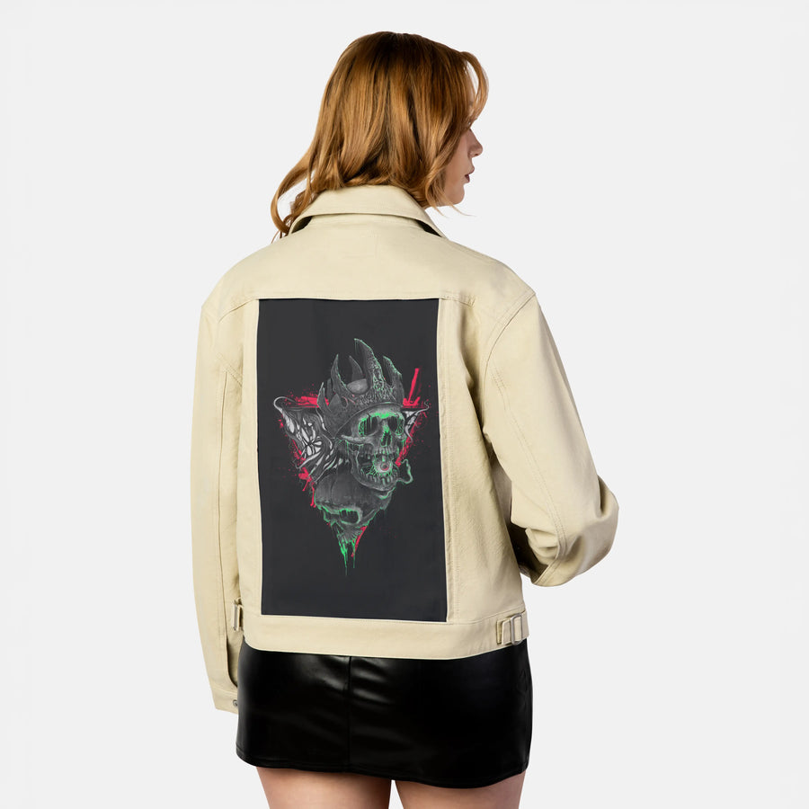 eyeopen patch on female atelier canvas jacket in tan