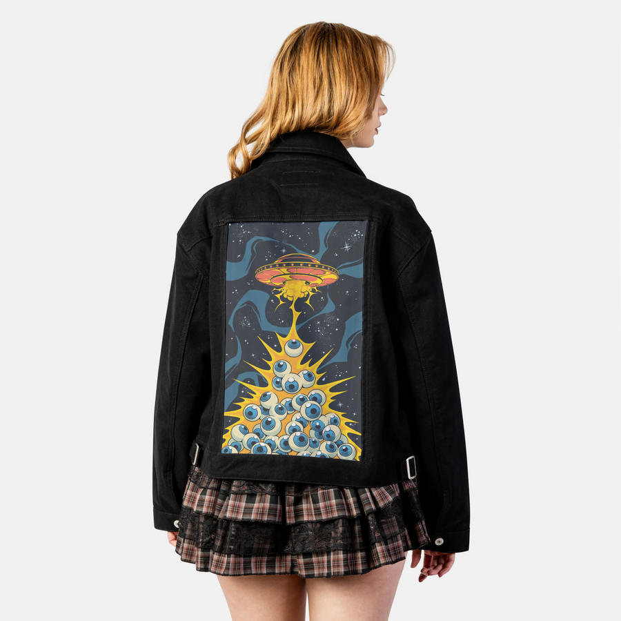 eyewanttobelieve patch on female atelier canvas jacket in nightfall