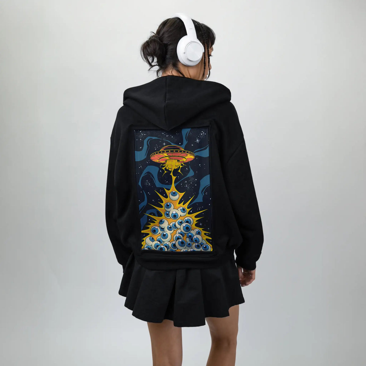 eyewanttobelieve patch on female essential zip hoodie in after hours