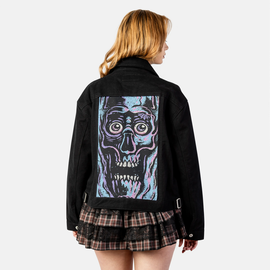 facemelter patch on female atelier canvas jacket in nightfall